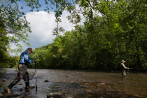 two men brown trout fishing in little juniata river