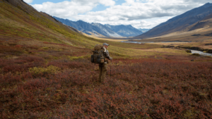 man hiking in brooks range